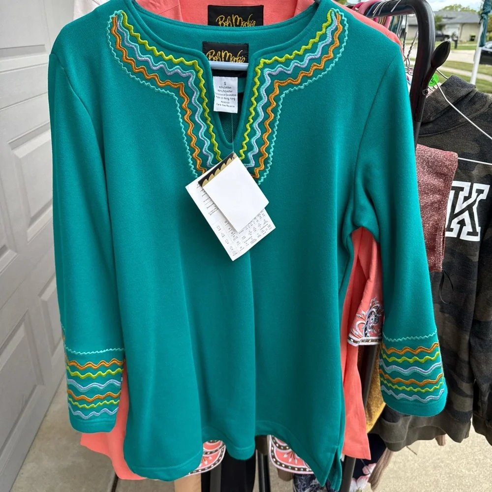 Bob Mackie Turquoise Embroidered Tunic - Picture 1 of 4